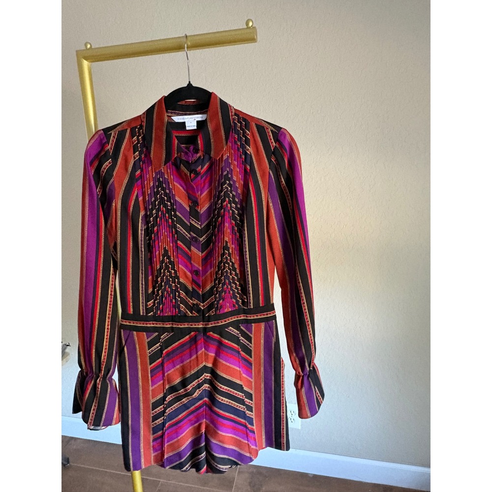 Diane von Furstenberg Striped Long Sleeve Romper Size 4 Luxury Designer Resort